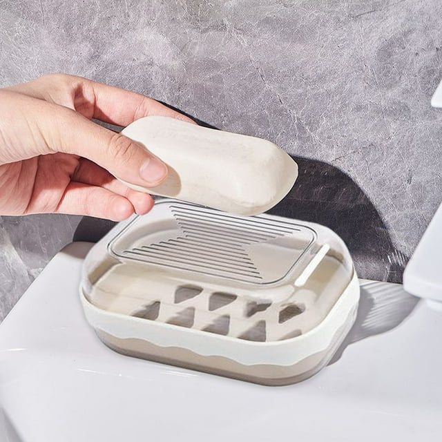 HHGBAD Counter Top Soap Container Plastic Soap Dish with Lid, Bar