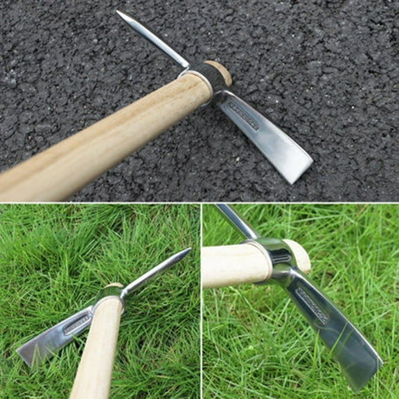 HHGBAD Detachable Stainless Steel Pickaxe Hoe - Heavy Duty Wooden Handle Garden Tool for Transplanting, Digging, and Weeding - Double-Headed Design for Efficient Garden Work