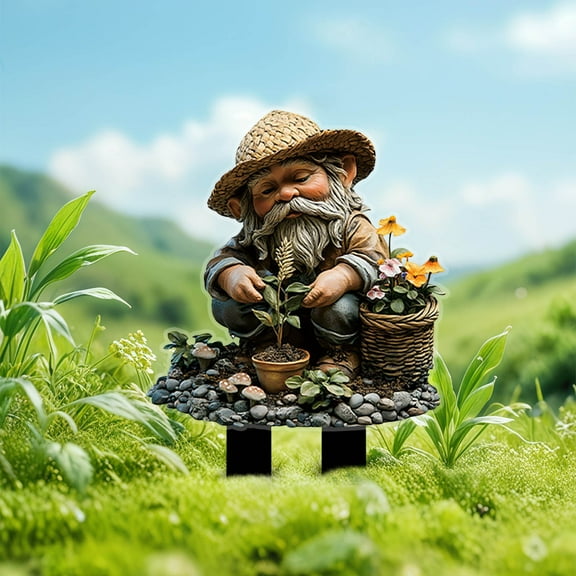 HHGBAD Dwarf Gnome Garden Stake Decoration - 2D Outdoor Planting Stake for Flower Beds, Potted Plants, Great Gift Idea for Garden Lovers
