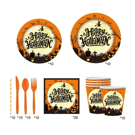 HHGBAD Halloween Party Supplies, Paper Plates and Cups Set, 60 pcs Tableware for Festive Gatherings, Disposable, Convenient for Picnics, Outdoor Events, Easy Cleanup