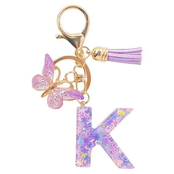 HHGBAD Purple Tassel Initial Letter Keychain - Cute Epoxy Resin Car Keychain, Backpack, Wallet Accessory