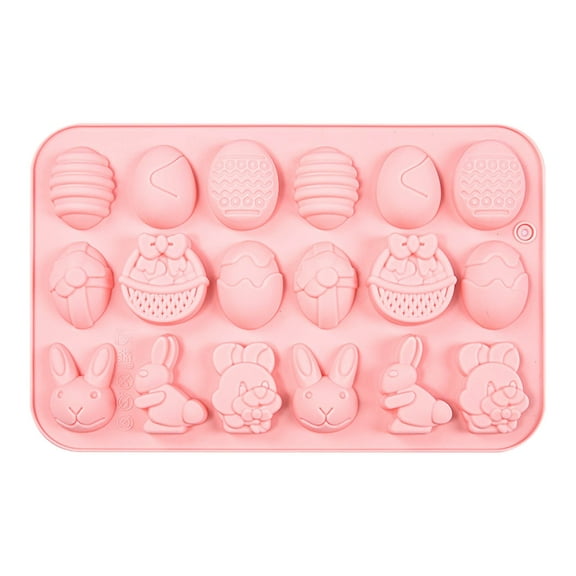 HHGBAD Rabbit Chocolate Mold, 18 Cavity Silicone Baking Mold, Easter Bunny Cake and Cookie Pan, Reusable Treat Maker for Candy, Jello, Party Desserts, Pink