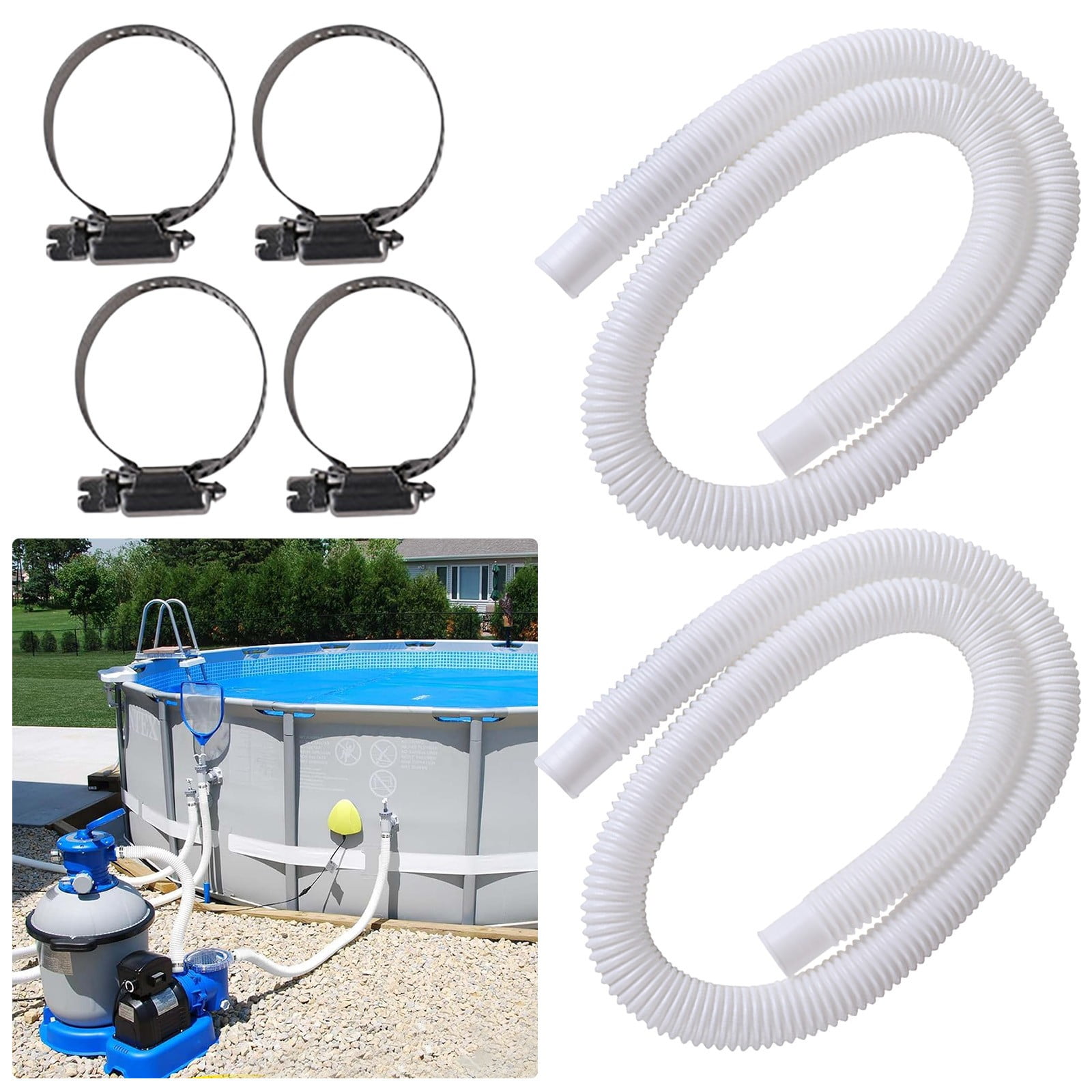 Swimming Pool Pump Replacement Hose, 4Pcs Swimming Pool Replacement Hose With 8 Metal Clamps, 1