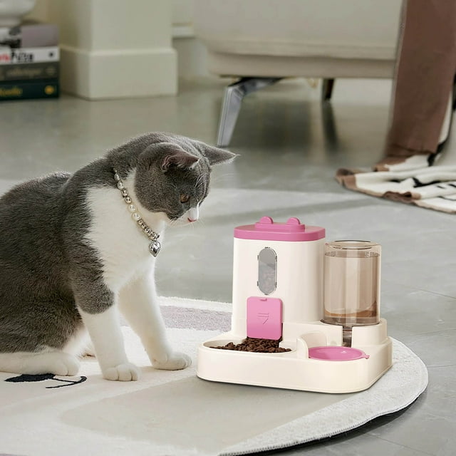 HHGBAD Smart Auto Cat Feeder & Water Dispenser, 3.8L Timed Pet Food Dispenser with Dry Wet Separation, Transparent Window