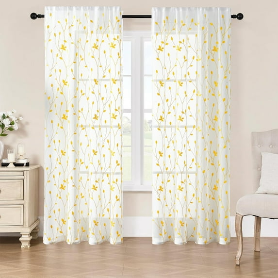 HHGBAD Translucent Leaf Embroidered Curtains, Elegant Polyester Fabric, Light-Filtering Window Treatments, Decorative Home Curtains, Perfect for Bedroom, Living Room, and More
