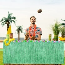 HHGBAD Tropical Hawaiian Luau Party Table Skirt - Green Grass Decoration for Summer Beach Parties, Reusable, 29.5x108.3