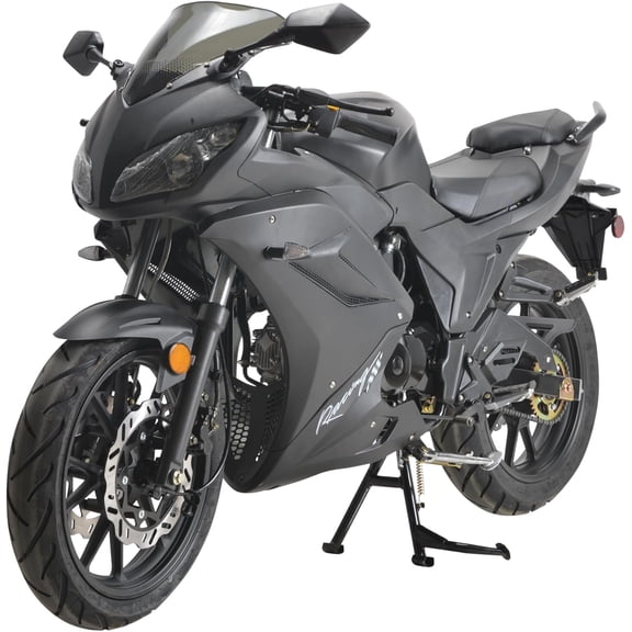 HHH 125cc Motorcycle with Manual Transmission 125cc Scooter LED Lights and 17 inches Wheels-Black