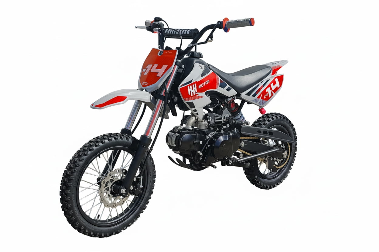 HHH DB-14 DLX 110cc Dirt Bike Fully Automatic Off Road Pit Bike Gas bike Dirt bike for youth (Red)