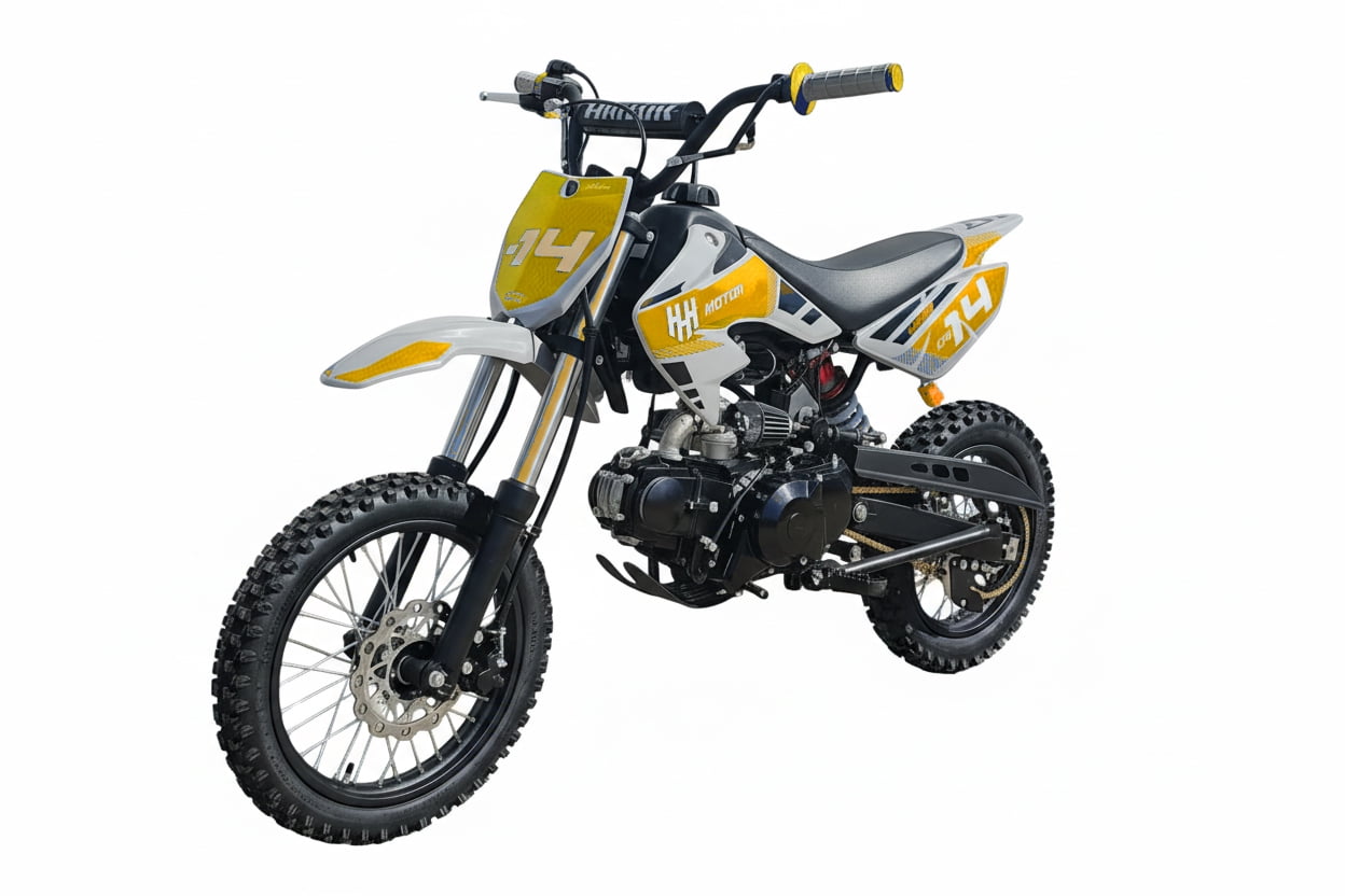HHH DB-14 DLX 110cc Dirt Bike Fully Automatic Off Road Pit Bike Gas bike Dirt bike for youth (Yellow)