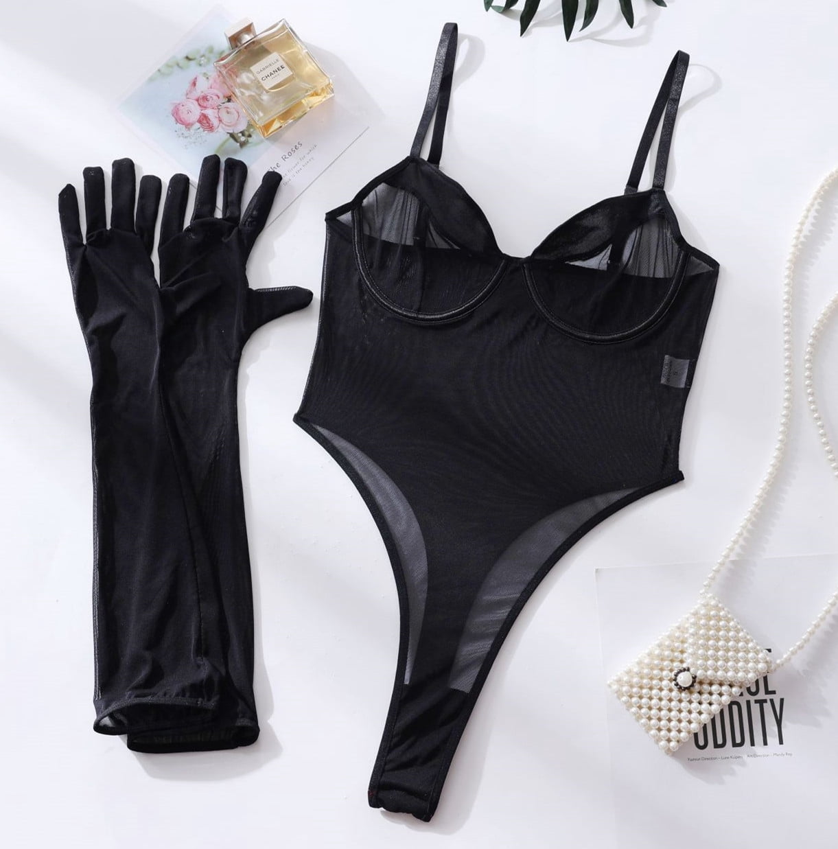 HHH Dnika New Mesh Stitching Jumpsuit Lace Sexy Suit with Gloves See ...