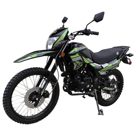 HHH Eagle 250 Motorcycle Gas Dual Sports 250cc Hawk Enduro Street Bike 5 Speed Manual Transmission Electric/Kick Start, Big 21"/18" Wheels, Front & Rear Hydraulic Disc Brakes-(Green)