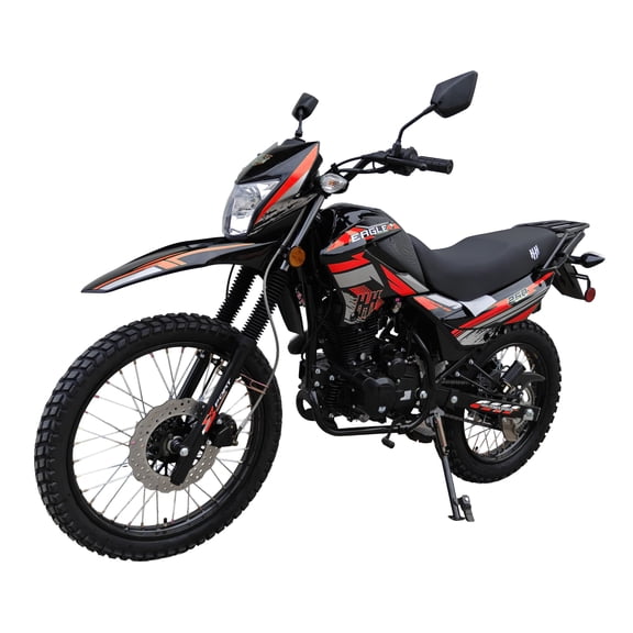 HHH Eagle 250 Motorcycle Gas Dual Sports 250cc Hawk Enduro Street Bike 5 Speed Manual Transmission Electric/Kick Start, Big 21"/18" Wheels, Front & Rear Hydraulic Disc Brakes-(Red)