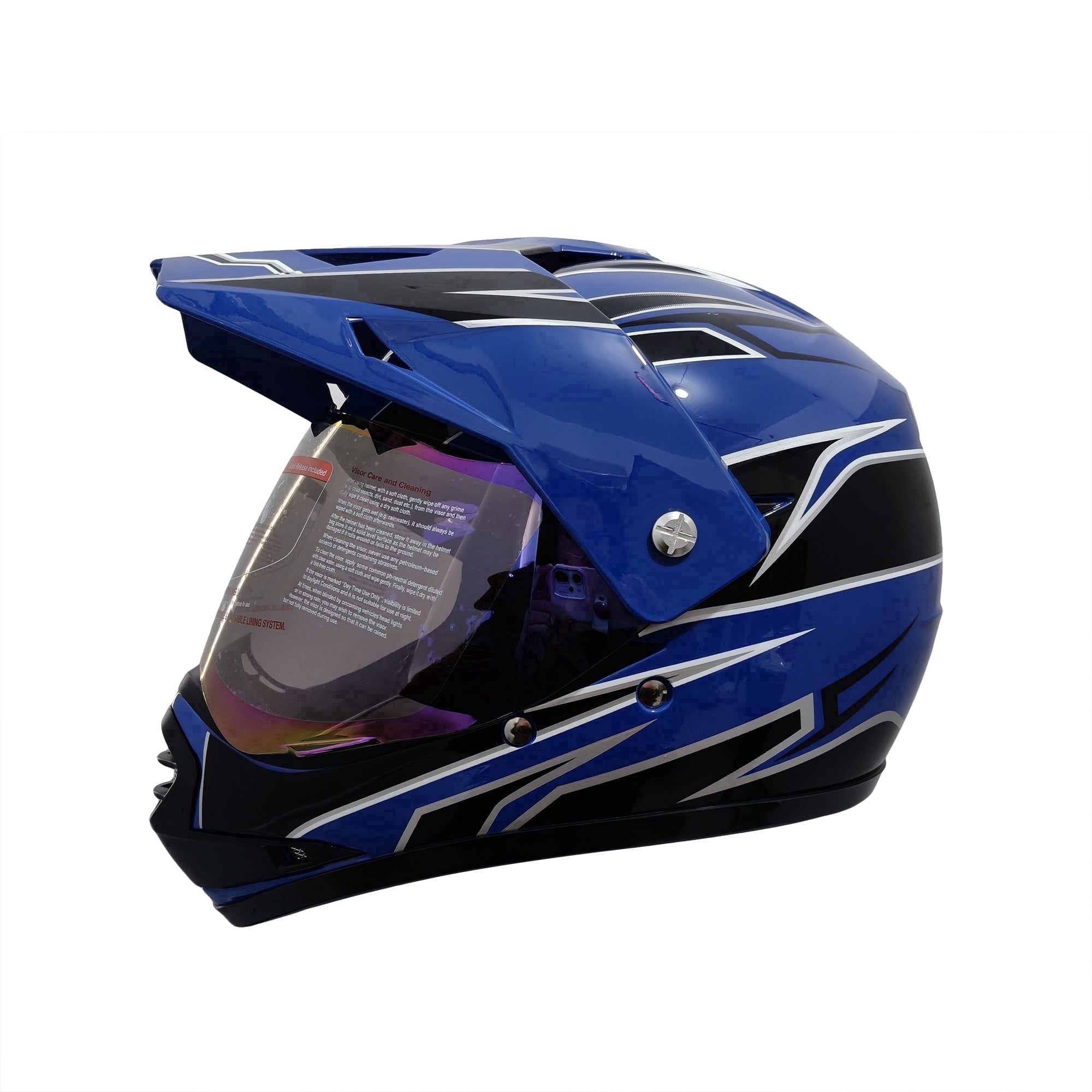 HHH Helmet for Youth and Kids, Full Face with Visor, Dirt Bike Safety Standard DOT Certified-Blue-Small