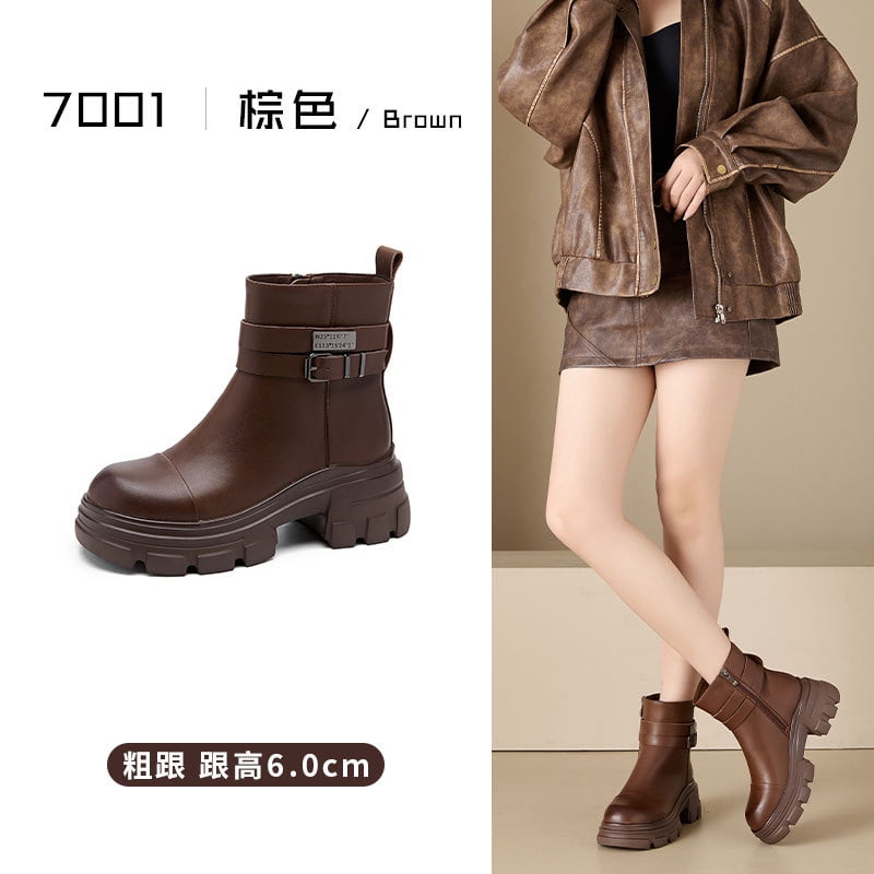 HHH Round Head Chunky Heel Leather Martin Boots Women S All Match