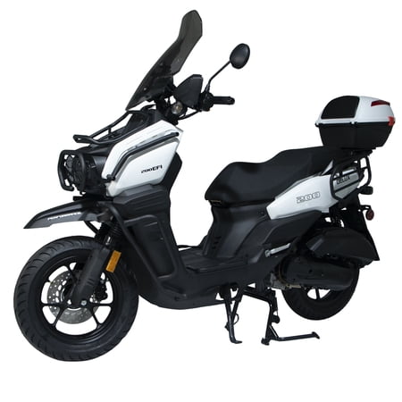 HHH Tank 200 DLX EFI Scooter Tank 200 EFI Scooter 200cc motorcycle 13 inch wheels Fully Automatic, Windshield and Matching Rear Trunk ( White )