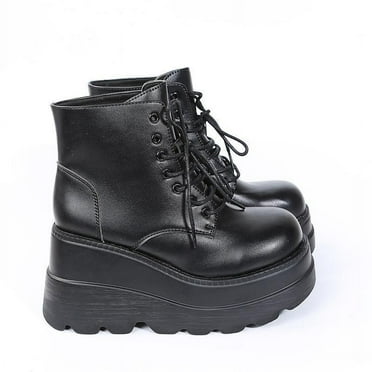 HHH Thick Bottom plus Size Short Lace-up Martin Boots Women's Wedge Patent Leather High Heel Thin Leather Boots Wish Supply
