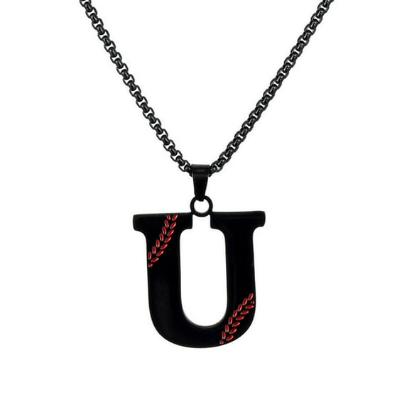 HHIJONES Baseball 26 Letter Alphabet Pendant Necklace for Women Men Stainless Steel Personalized Initial First Name Jewelry Black U