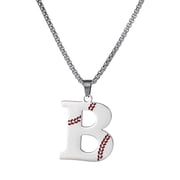 HHIJONES Baseball 26 Letter Alphabet Pendant Necklace for Women Men Stainless Steel Personalized Initial First Name Jewelry Silver B