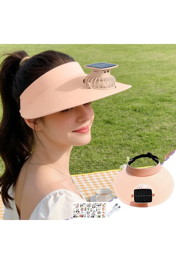 10.24 Inch Extra Large Brim Solar Fan Empty Top Sun Visor Hat, USB Rechargeable UV Protection Adjustable Summer Outdoor Sun Shield Cap