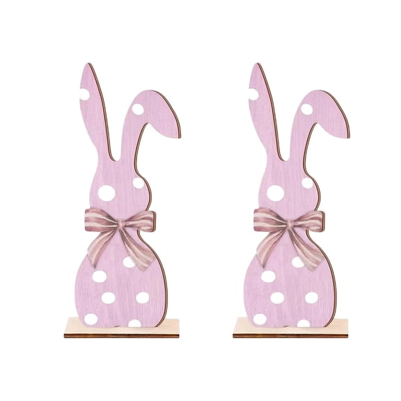 HHJZPR 2-Pack 5.2in Easter Bunny Wooden Tabletop Decor, Polka Dot Rabbit Figurines for Spring Home Decor