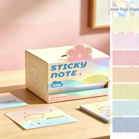HHJZPR 3 Cute Die-Cut Top Pull-Out Pearlescent Sticky Note Dispenser Box, Large Capacity Gradient Transparent Memo Tabs, Portable Aesthetic Clear Writing Sticky Notes