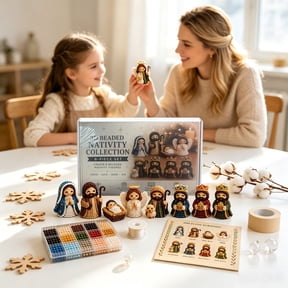 HHJZPR 3D Beaded Nativity Scene DIY Kit, 8 Pcs Christmas Birth of Jesus Figurine Making Set, Complete Seed Bead Craft Supplies with Step-by-Step Instructions