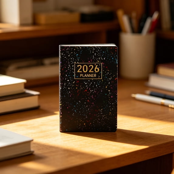 HHJZPR 6 Pastel & Dark Laser Speckle A7 2026 English Planner, Mini Pocket Hardcover Daily Weekly Monthly Agenda Notebook, Portable Compact Schedule Journal for Back to School
