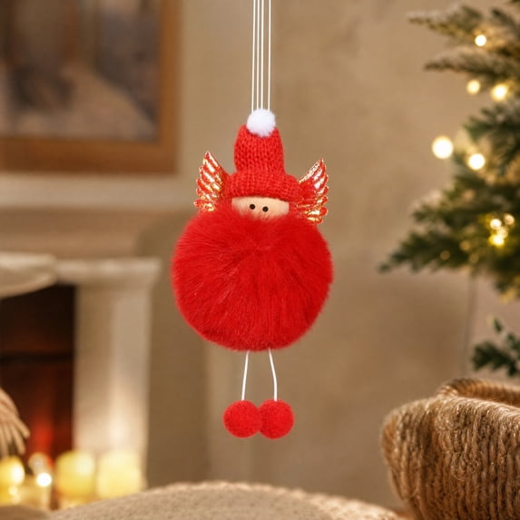 HHJZPR Christmas Pom‑pom Angel Ornament, 5.9"H x3.2"W Cute Plush Doll Hanging Decoration for Xmas Tree