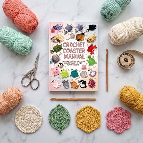 HHJZPR Crochet Coaster Manual Book, Cute Animal Crochet Pattern Guide, Beginner Friendly Handmade Knitting Tutorial Book for DIY Coasters