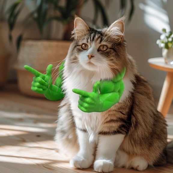 HHJZPR Funny Muscular Pointing Hands Cat Topper Decor, 5.91x3.15in 3D Printed Cat Collar Accessory, Hilarious Muscle Arm Pet Costume Prop for Cat Photo Booth