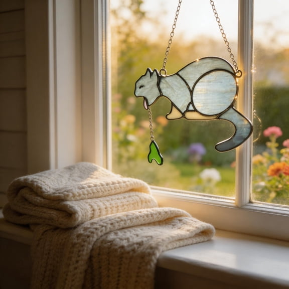 HHJZPR Funny Vomiting Cat Stained Glass Window Suncatcher, Cute Aesthetic Acrylic Hanging Ornament for Home Window & Wall Decor