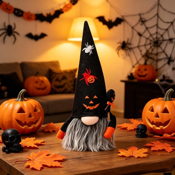 HHJZPR Halloween Gnome Plush, 14" Spooky Faceless Doll with Spider & Jack-O'-Lantern Hat for Home Decor