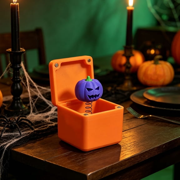 HHJZPR Halloween Jack O'Lantern Surprise Box, 22in 3D Printed Spring Pop-Up Pumpkin Prank Box, Novelty Spooky Trick Toy & Table Decor for Halloween Party