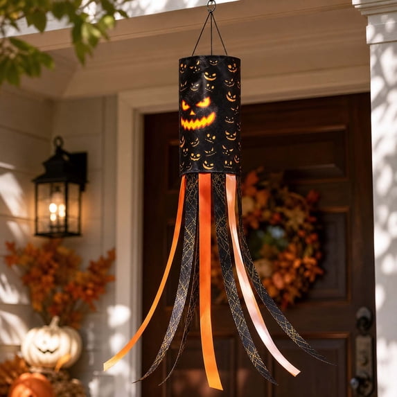 HHJZPR Halloween Jack-O'-Lantern Windsock, 40" Outdoor Hanging Flag with Scary Pumpkin Face