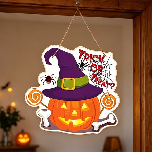 HHJZPR Halloween Paper Door Hanging Sign, 4 Styles Trick-or-Treat Wall Decor for Front Door & Party