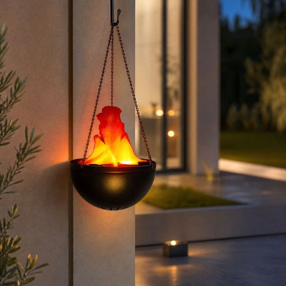HHJZPR Hanging Electronic Fire Pit Light, 15.74 Inch Halloween Fake Flame Cauldron Hanging Lamp for Indoor Patio Holiday Ambience Decor