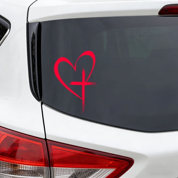 HHJZPR Heart Cross Christian Car Decal, 8.6in Religious Faith Vinyl Sticker for Car Window Bumper