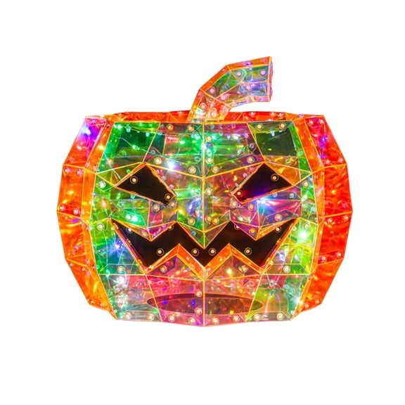 HHJZPR Iridescent Prism LED Jack O Lantern Light, 7.87in 7.09in Halloween Summerween Colorful Rainbow Pumpkin Lamp, Indoor Tabletop Party Decor