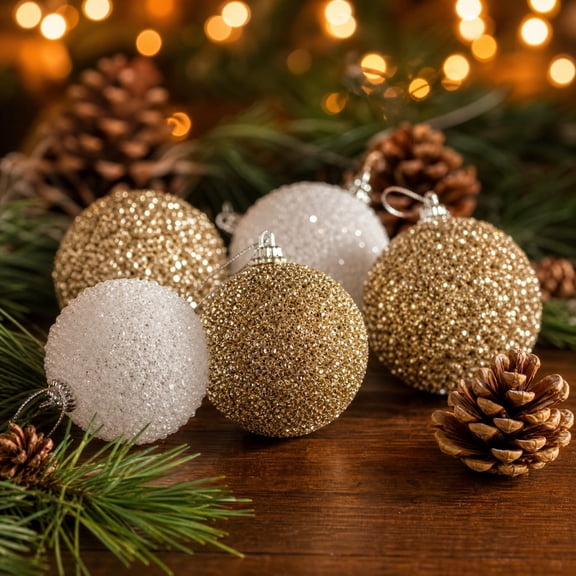 HHJZPR Mixed Sequin Pearl Foam Christmas Ornament Set, 12 Pack Shatterproof Handmade Hanging Bauble Clear Box Kit for Xmas Tree Farmhouse Luxury Winter Holiday Decor