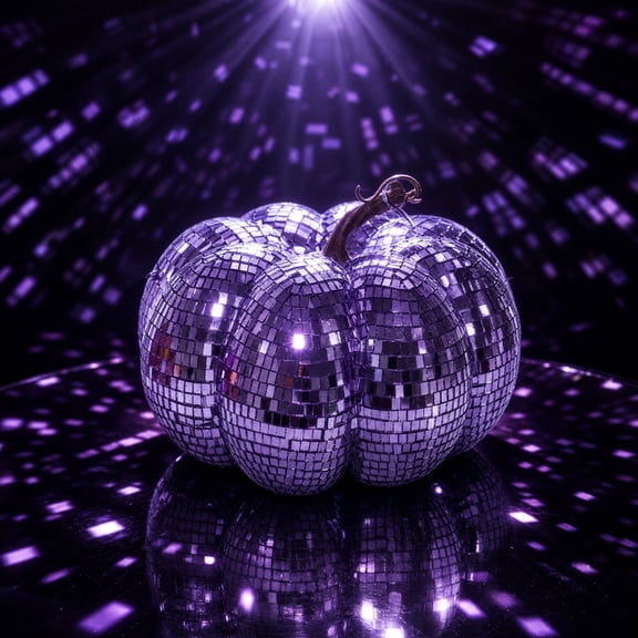 HHJZPR Purple Disco Mosaic Mirror Pumpkin Tabletop Decor, 7.9×5.11in Sparkly Reflective Mirror Tile Pumpkin Statue, Retro Halloween Fall Tiered Tray Mantel Party Ornament