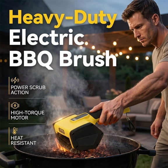 HHJZPR Rechargeable Electric BBQ Grill Brush, Automatic Rotating Grill Cleaner with LED Light & Power Indicator, Heavy-Duty Grill Scrubber