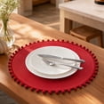 thumbnail image 1 of HHJZPR Round Pom Pom Woven Placemat, 14.96in Hand Braided Heat Resistant Table Charger Mat, Decorative Circular Dining Table Coaster for Home Kitchen Restaurant Party Decor, 1 of 6