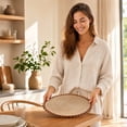 thumbnail image 1 of HHJZPR Round Pom Pom Woven Placemat, 14.99in Semi-Hand Braided Heat Resistant Table Charger Mat, Boho Decorative Circular Dining Coaster for Home Kitchen Restaurant Party Table Decor, 1 of 5