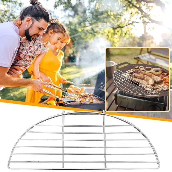 HHJZPR Stainless Steel Half-Moon Grill Rack, 10.23" Grease Draining Cooling & Cooking Rack for Outdoor Camping BBQ