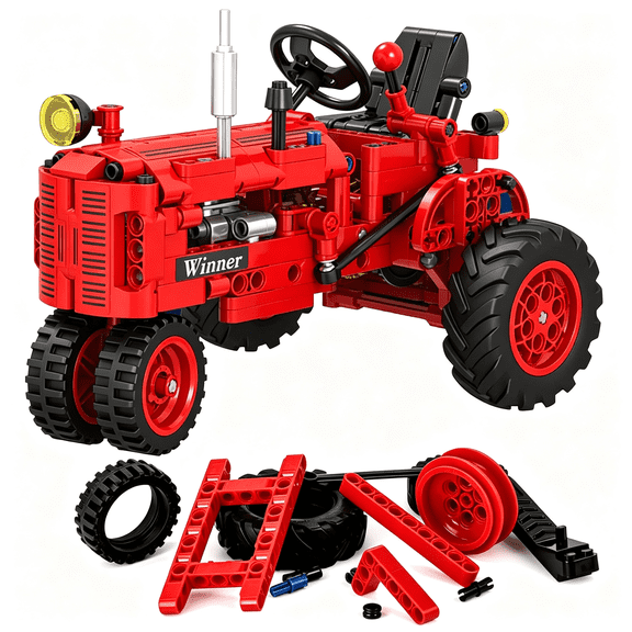 HHNOU 1/12 Classic Farm Tractor Toys Building Blocks Set Endless Fun for Kids with a Collection of Tractor Toys to Building Your Own 302Pcs Classic Red Farm Tractor