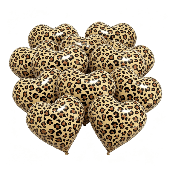 HHNOU 12 Pcs Leopard Print Heart Balloons 18" Cheetah Heart Shaped Foil Balloons for Valentine'S Day Wedding Bridal Shower Engagement Birthday Party Camo Animal Jungle Party Supplies