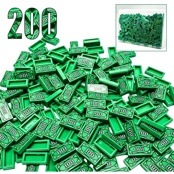 HHNOU 200 Pcs 1X2 Dollar Bill Printed Flat Tiles,Compatible with | Abs Building Bricks Compatible with Mainstream Blocks,Transparent Storage Box,Ideal Moc Accessory for Builders Aged 6+