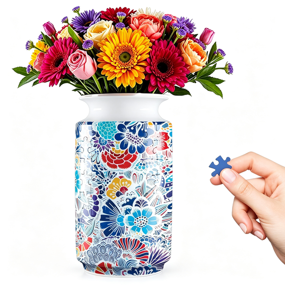 HHNOU 3D Puzzle Vase for Adults 162-Piece Curved Plastic Flower Vase Assembly Kit Unique Puzzle Vase for Home and Office Decor Multicolor Floral Design for Flower Arrangements