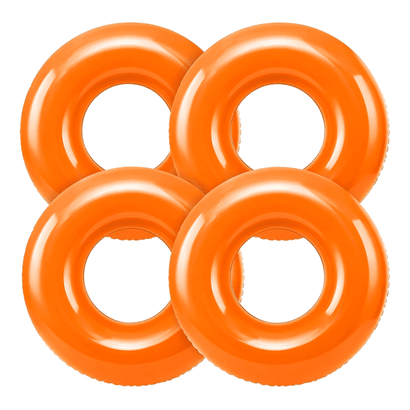 HHNOU 4 Pcs 28" Orange Inflatable Pool Float for Summer Beach Party,Swim Tube Bulk Swimming Ring Pool Floaties for Adults,Summer Vacation Beach Themed Party Bachelorette Party Decor
