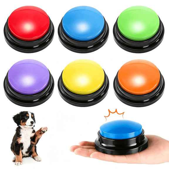 HHNOU 6 Pack Voice Recording Button, 6 Colors Dog Buttons for Communication Pet Training Buzzer, 30 Seconds Record &Amp; Playback, Funny Record Buttons for Pet, Classroom, Office, Home